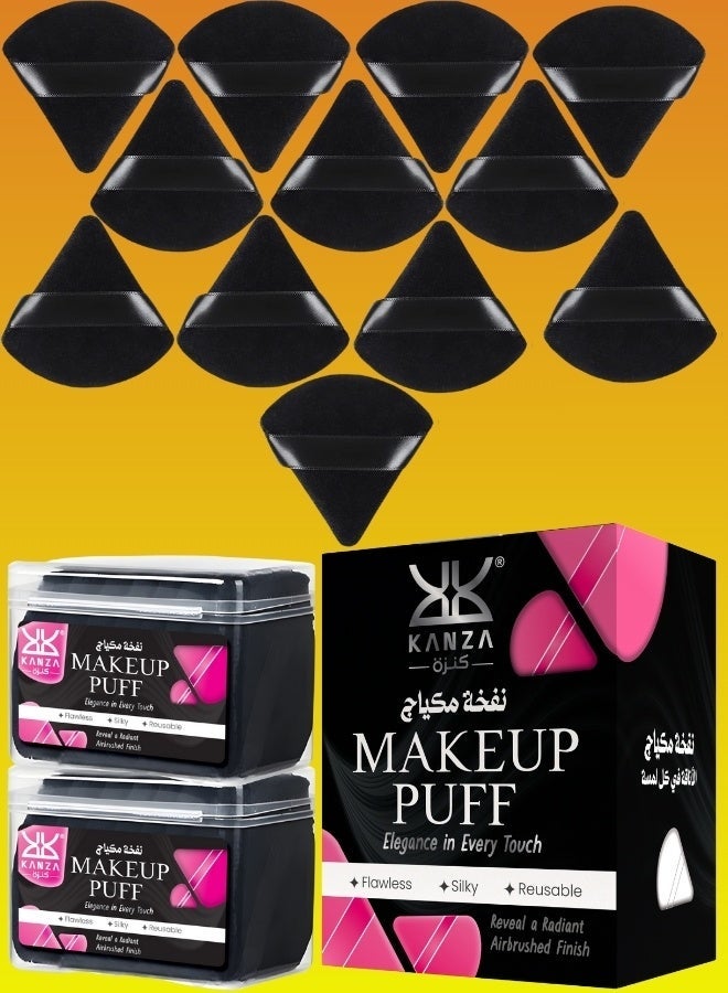 Kanza 12 Pcs Triangle Powder Puff Set with Storage Box Pure Cotton Makeup Sponge Set Velour Powder Puff Soft Powder Puff for Face and Body Powder Cosmetic Foundation Sponge for Undereye Setting Face Makeup Puff Black - Image 1